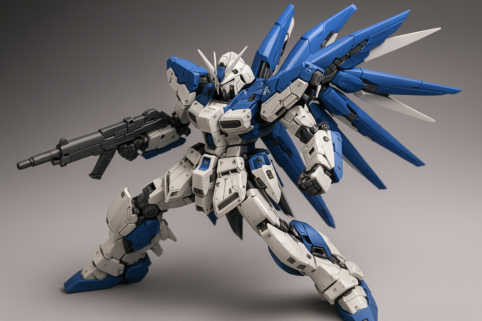 Hi-Nu Gundam assembled model in action pose