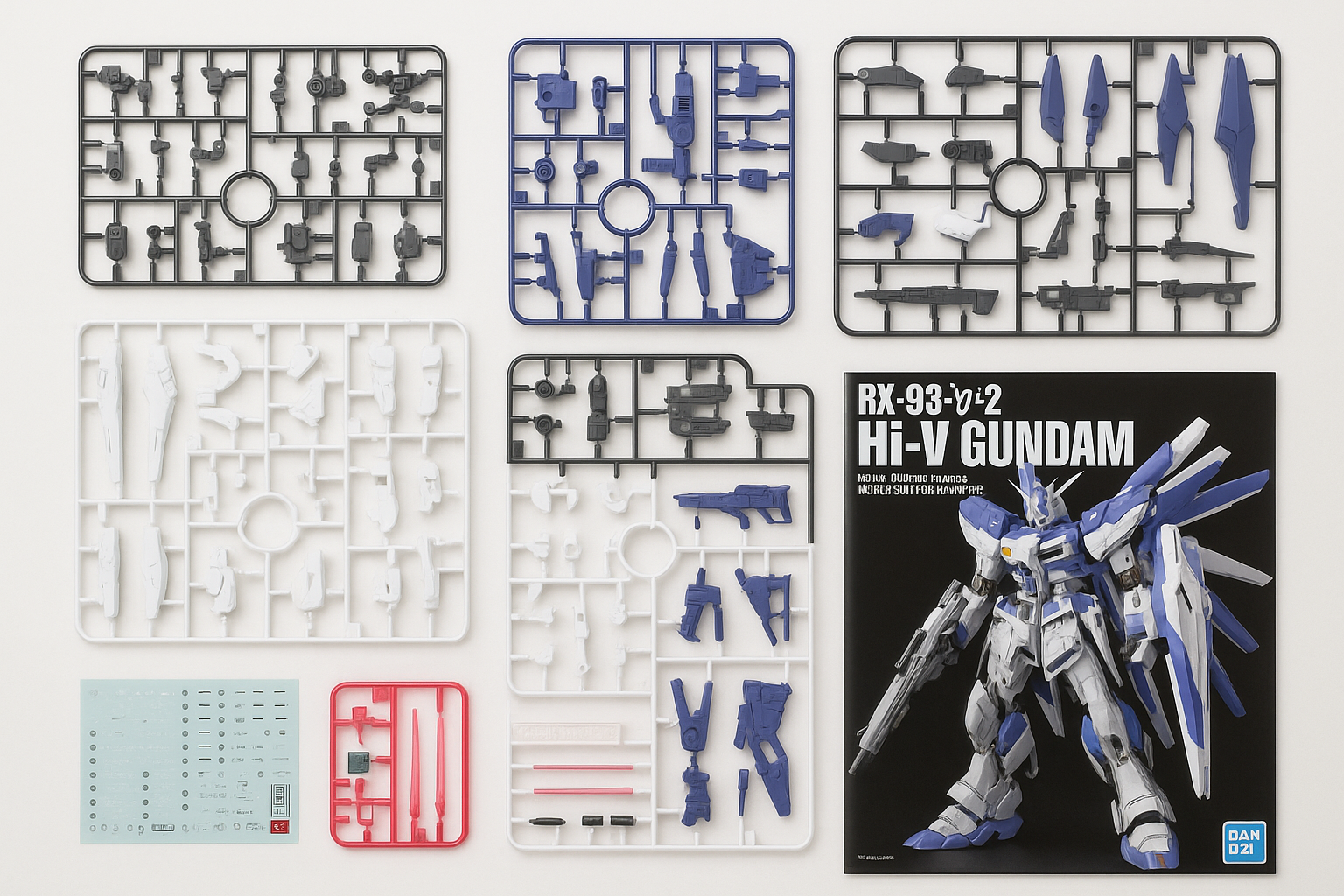 Hi-Nu Gundam kit contents flat lay