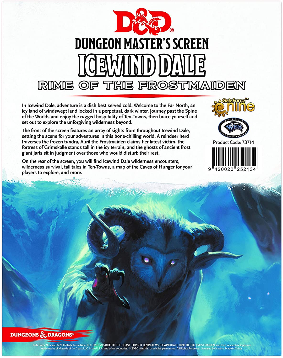 Icewind Dale: Rime of The Frostmaiden Dungeon Master Screen.