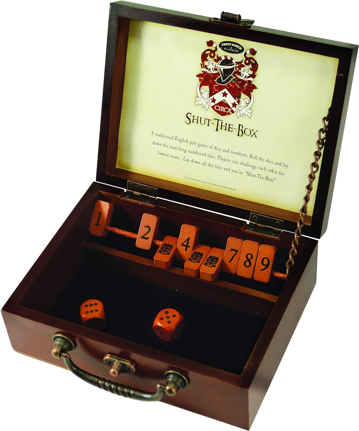 Front Porch Classics Circa Shut-the-Box, Wooden 9 Number Dice Game with Case for Travel, for Adults and Kids Ages 8 and Up