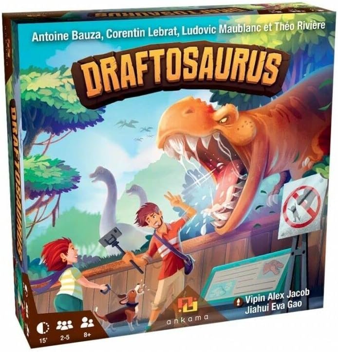 Ankama Draftosaurus - Bringing The Jurassic Era Alive- in Draftosaurus, Your Goal is to Have The Dino Park Most Likely to Attract Visitors, Family Fun Drafting Game, for 2 to 5 Players, Ages 8 and Up