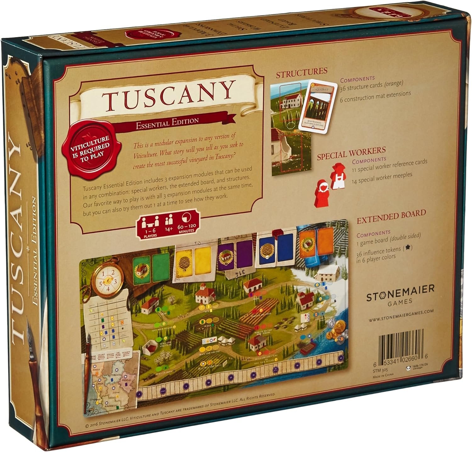 Stonemaier Games: Tuscany, Essential Edition, Features 3 Expansions to Viticulture, Includes The Extended Boards, 1 to 6 Players, 60 to 150 Minute Play Time