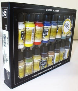 Vallejo Basic Colors: Acrylic 16 Airbrush Paint Set for Model & Hobby 71178, Black, 0.57 Fl Oz (Pack of 16)